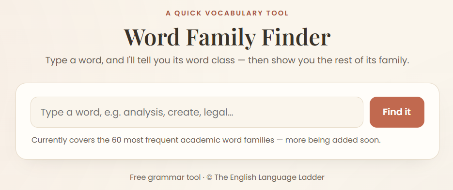 Word Family Finder tool preview